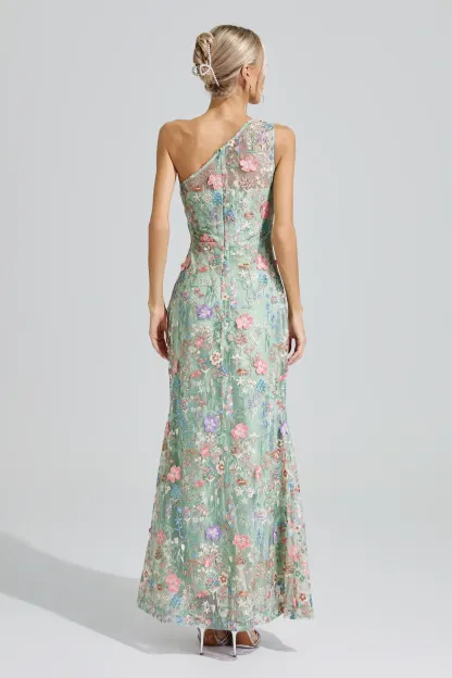 Herzog Green Floral Embroidered Maxi Dress