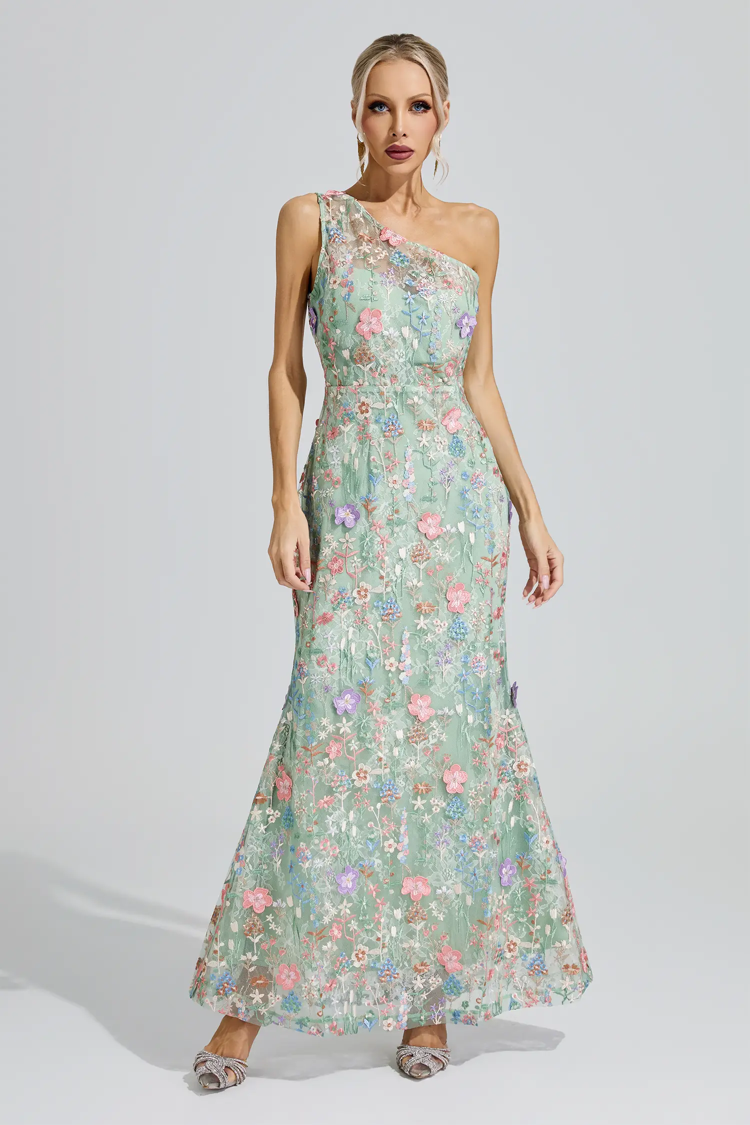 Herzog Green Floral Embroidered Maxi Dress