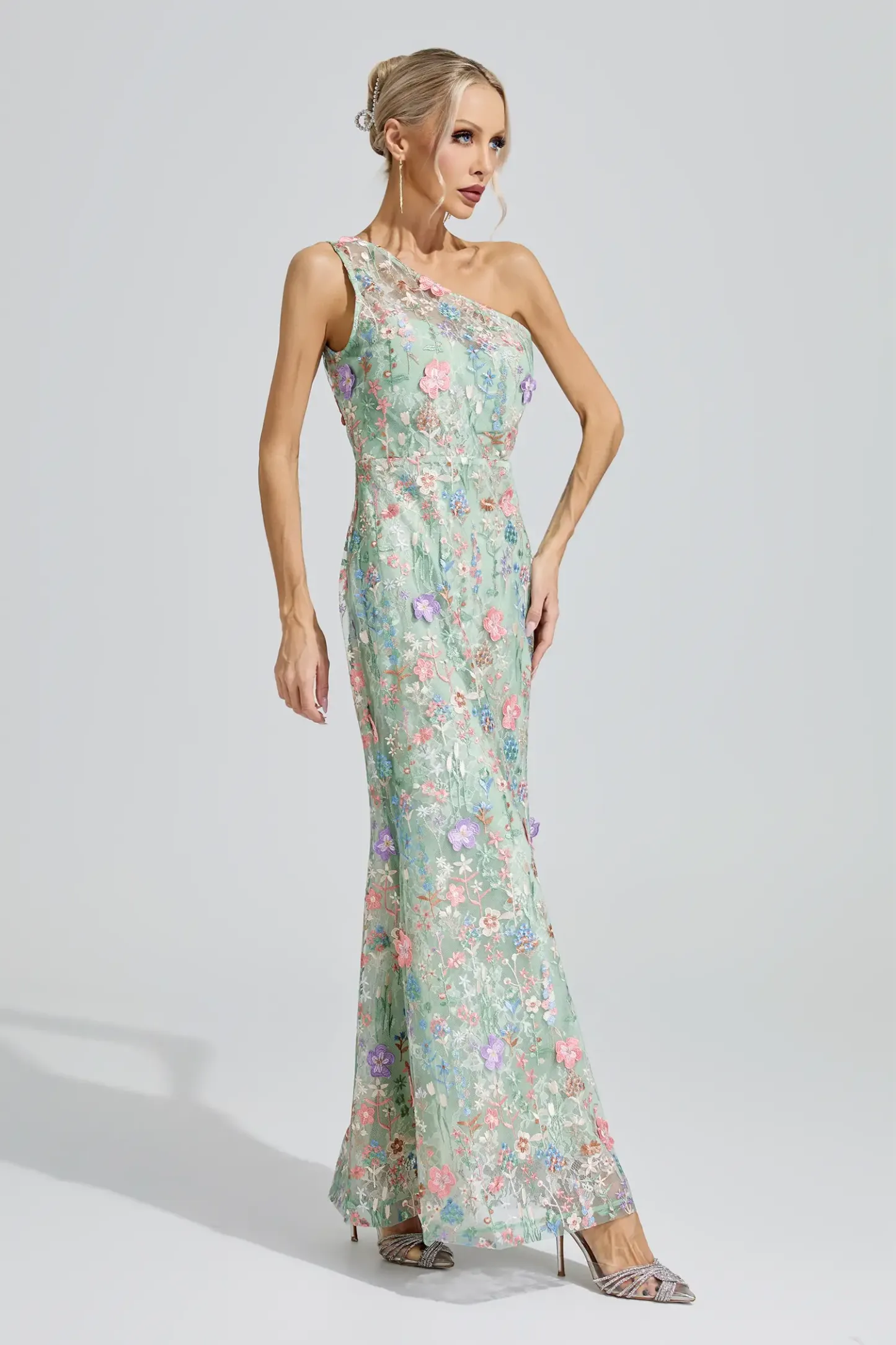 Herzog Green Floral Embroidered Maxi Dress