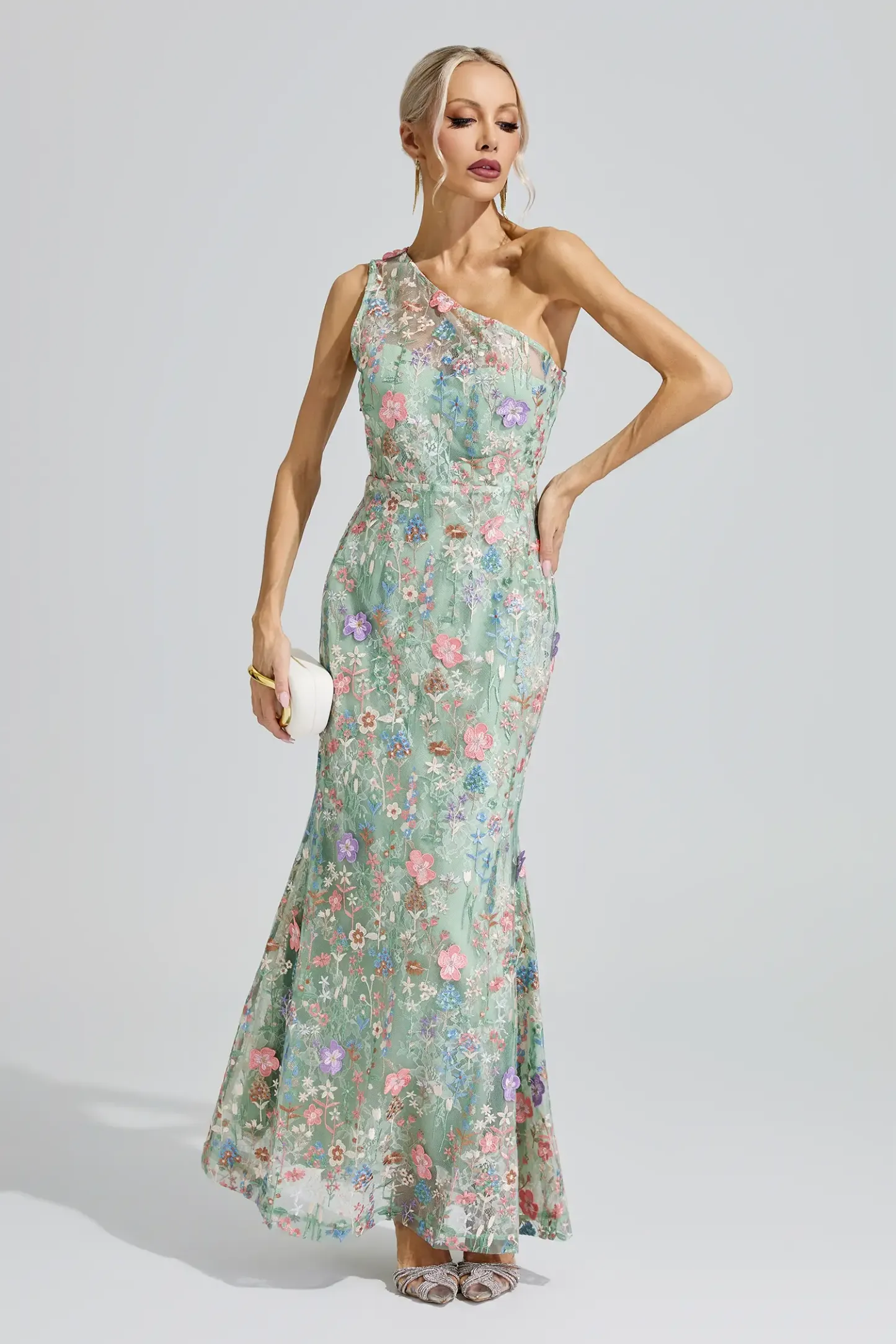 Herzog Green Floral Embroidered Maxi Dress