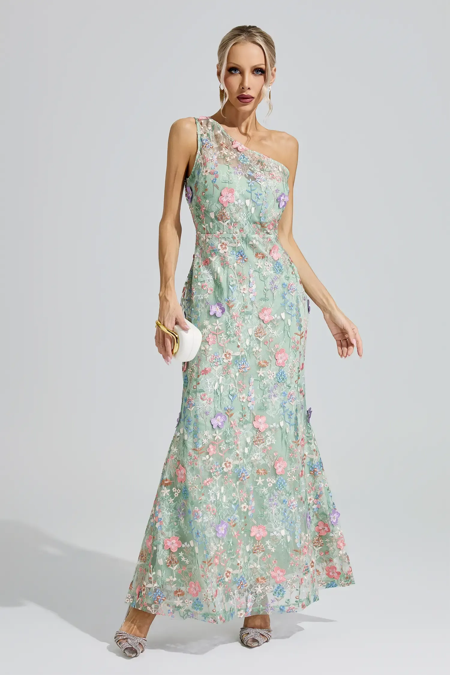 Herzog Green Floral Embroidered Maxi Dress
