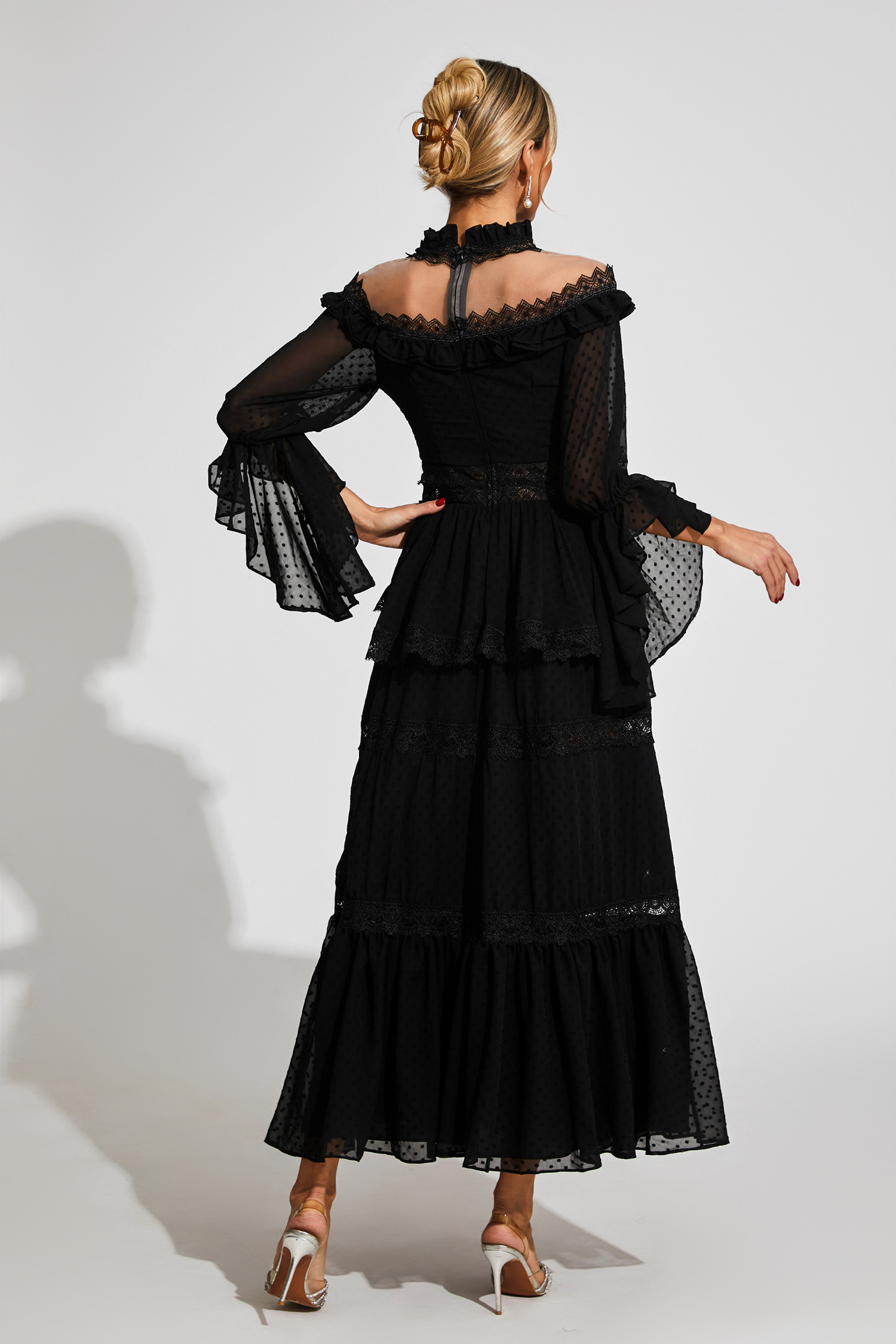 Harvey Black Lace Long Sleeve Dress