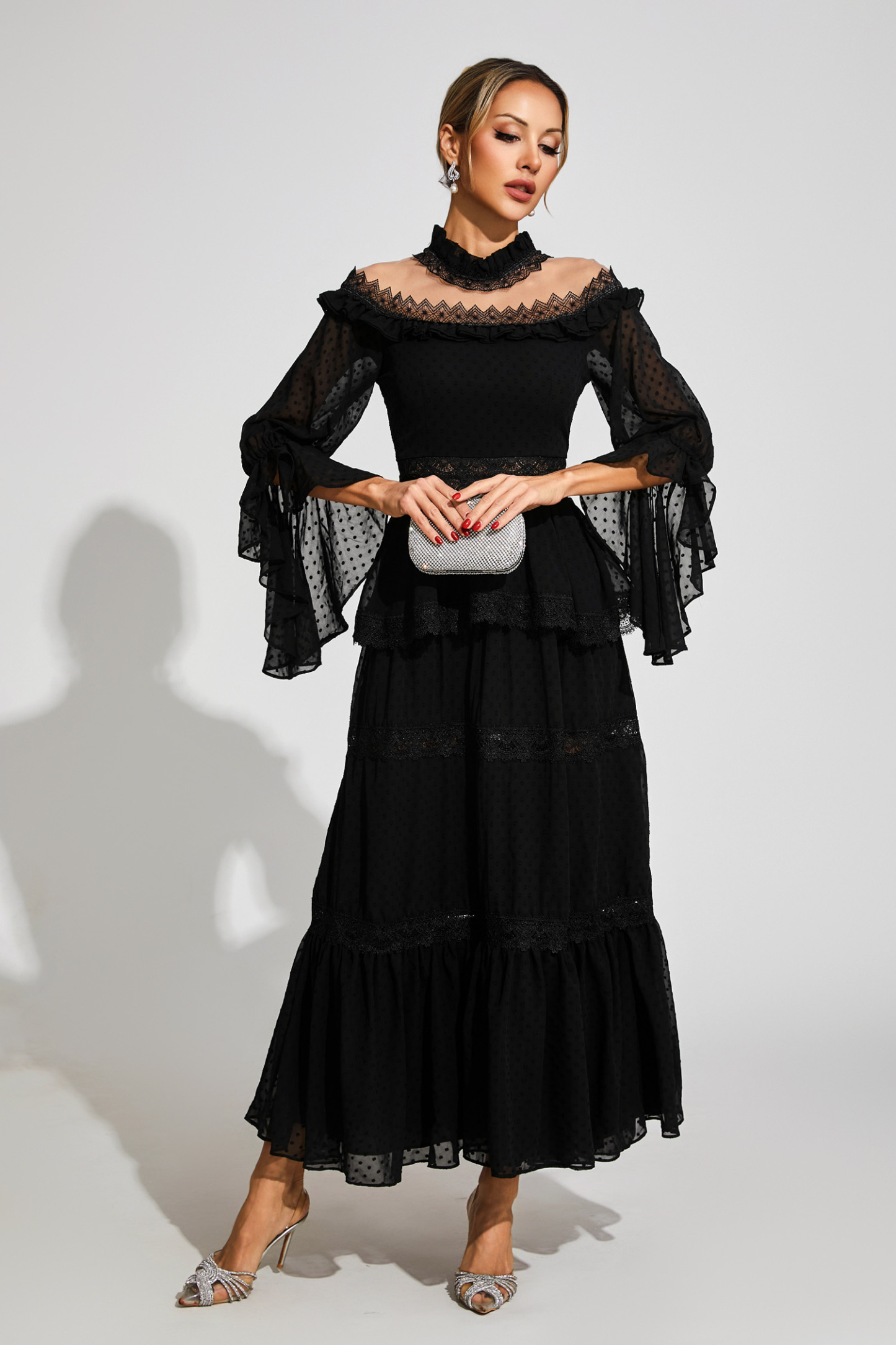 Harvey Black Lace Long Sleeve Dress