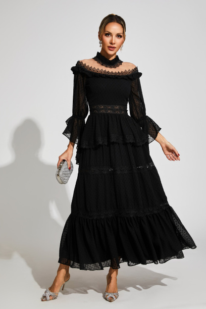 Harvey Black Lace Long Sleeve Dress
