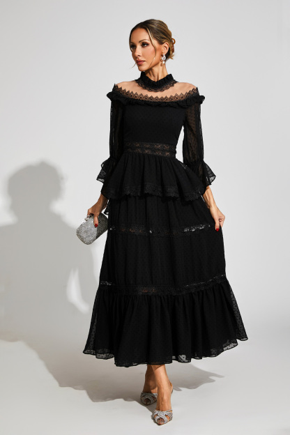 Harvey Black Lace Long Sleeve Dress