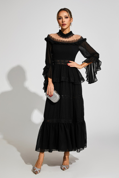 Harvey Black Lace Long Sleeve Dress