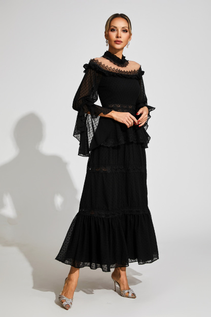 Harvey Black Lace Long Sleeve Dress