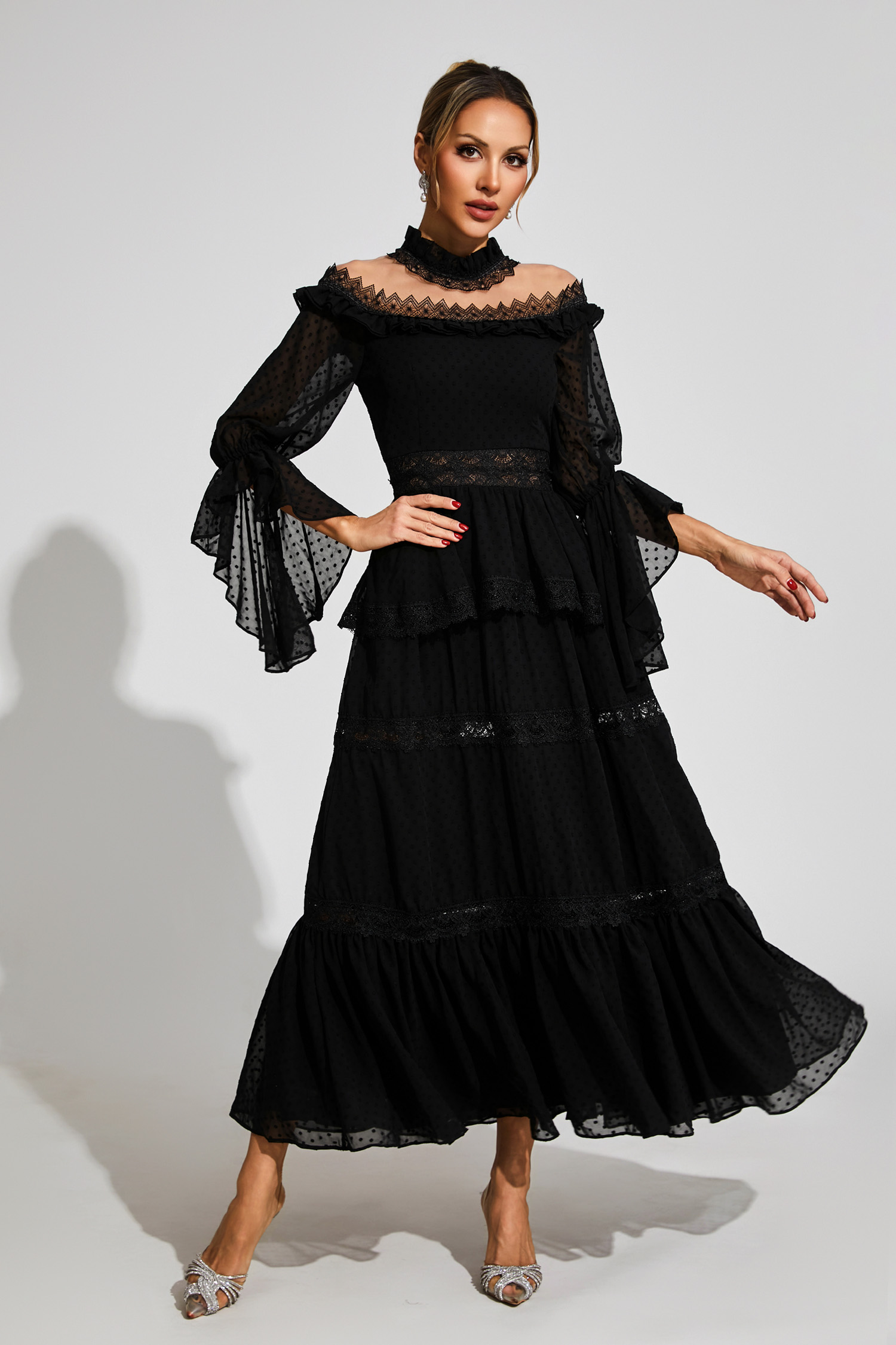 Harvey Black Lace Long Sleeve Dress