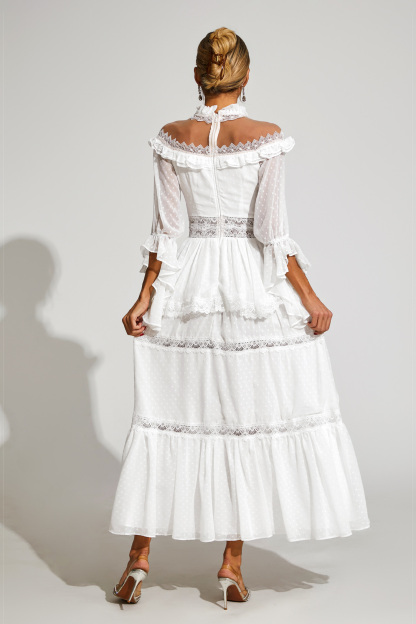 Harvey White Lace Long Sleeve Dress
