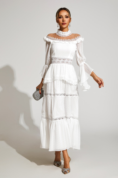 Harvey White Lace Long Sleeve Dress