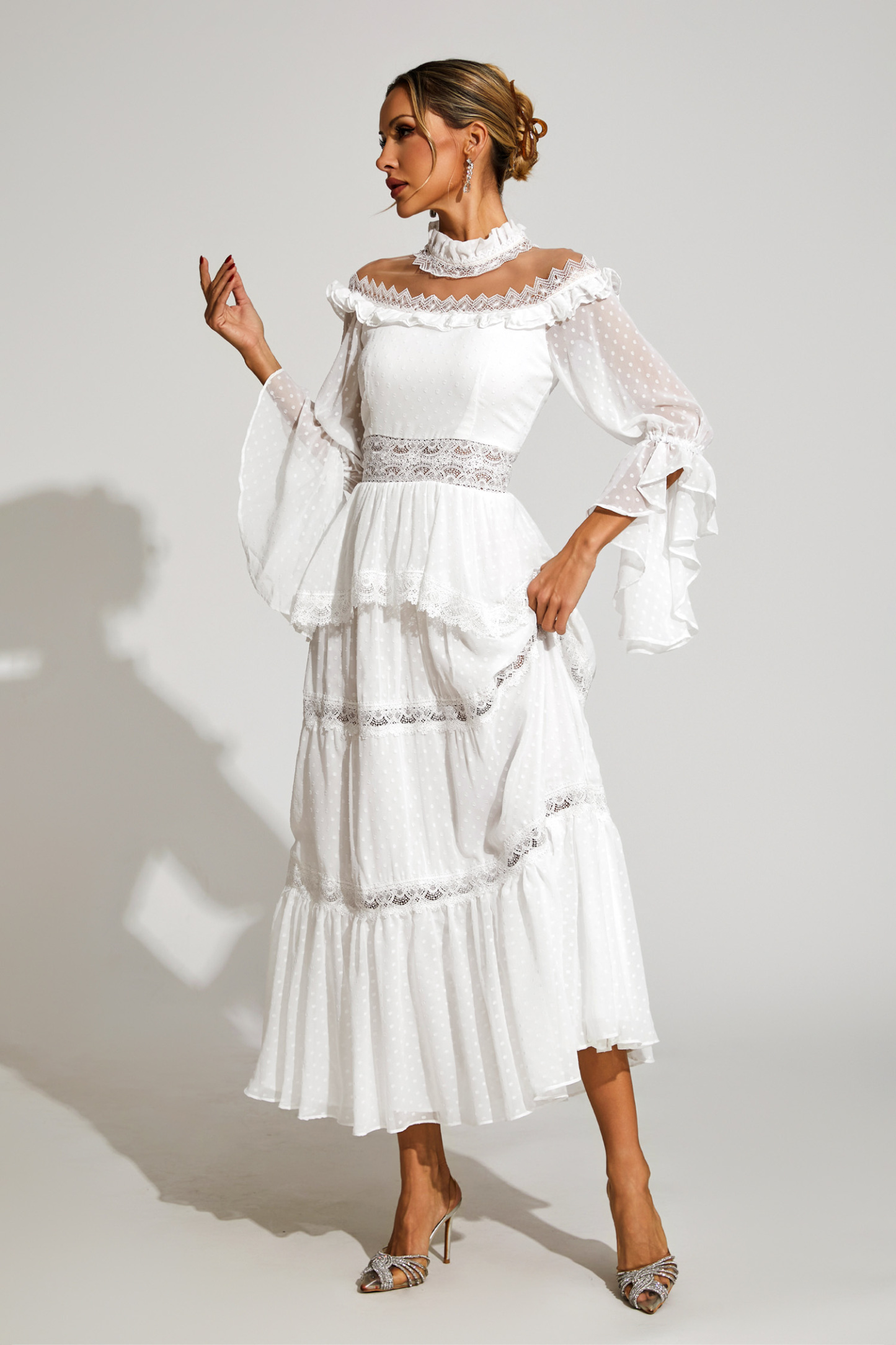 Harvey White Lace Long Sleeve Dress