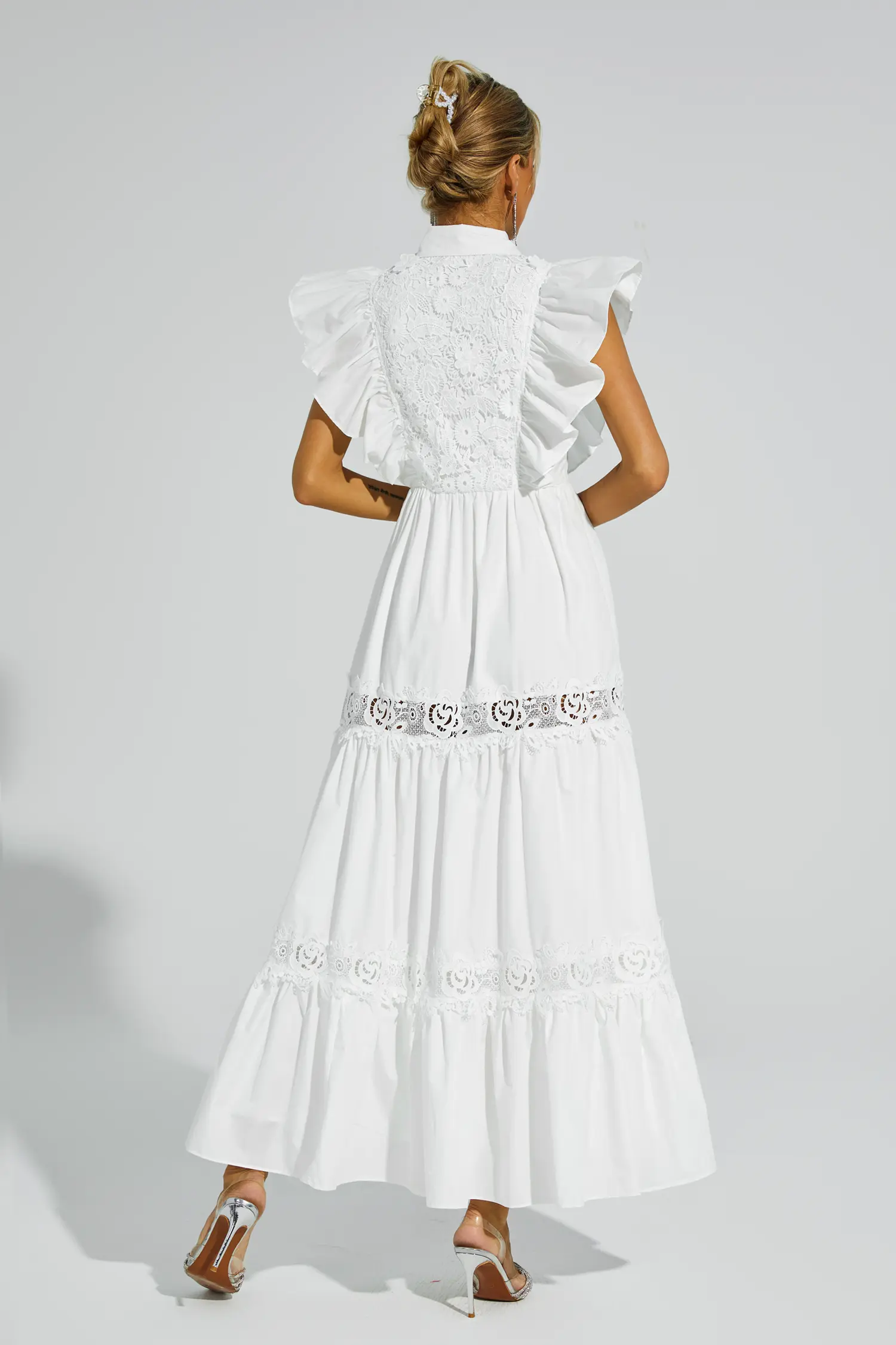 Sharon White Sleeveless Ruffle Midi Dress