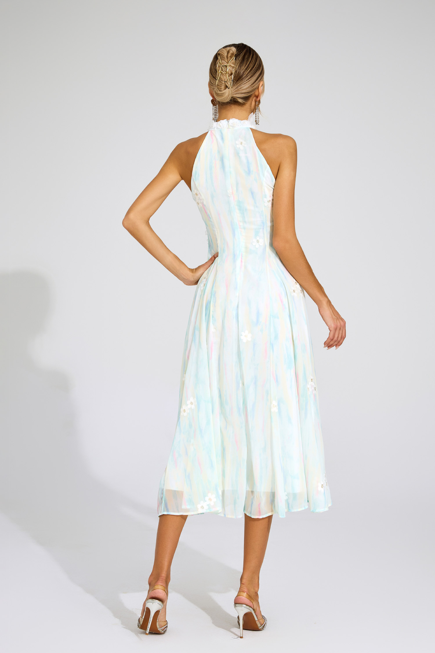 Bacon Green Halter Sleeveless Dress