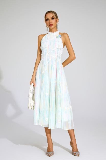Bacon Green Halter Sleeveless Dress
