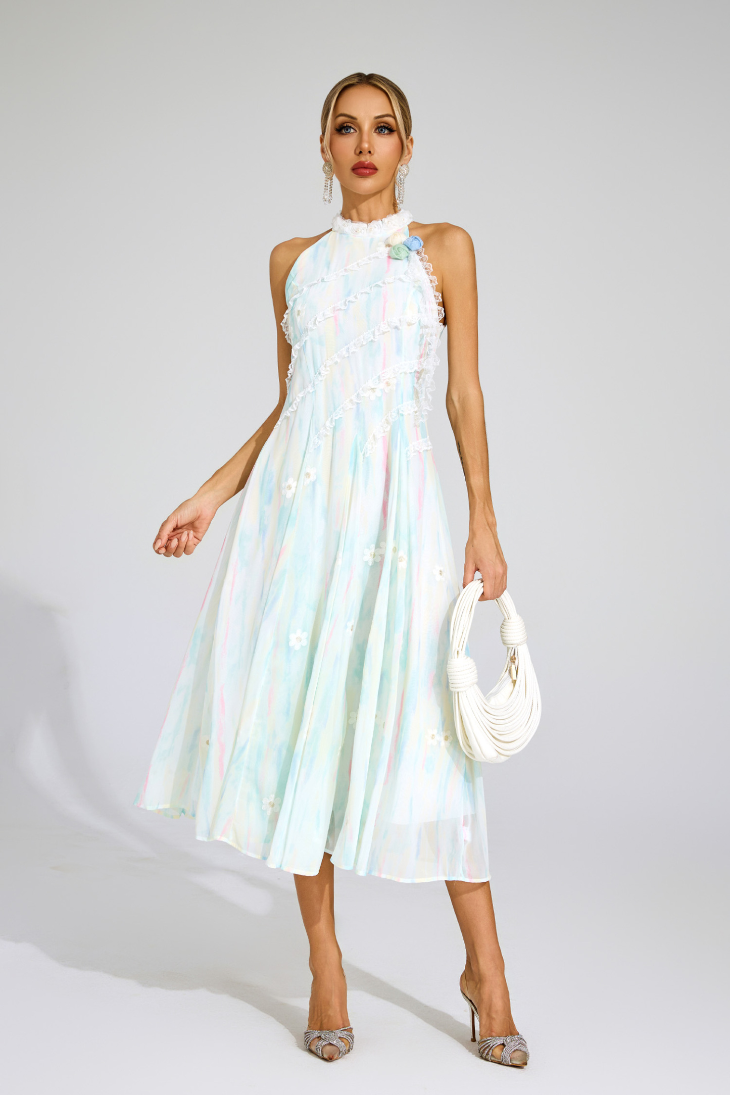 Bacon Green Halter Sleeveless Dress