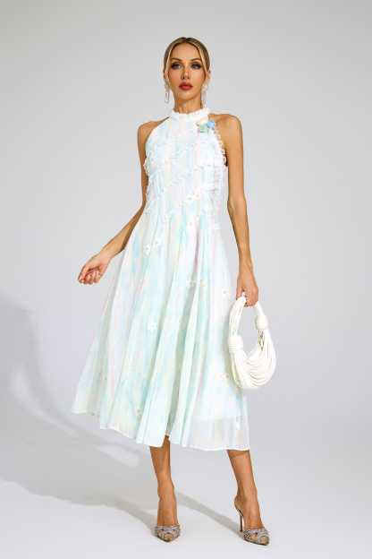 Bacon Green Halter Sleeveless Dress