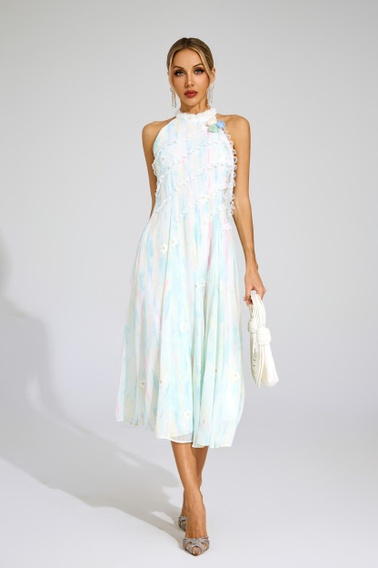 Bacon Green Halter Sleeveless Dress