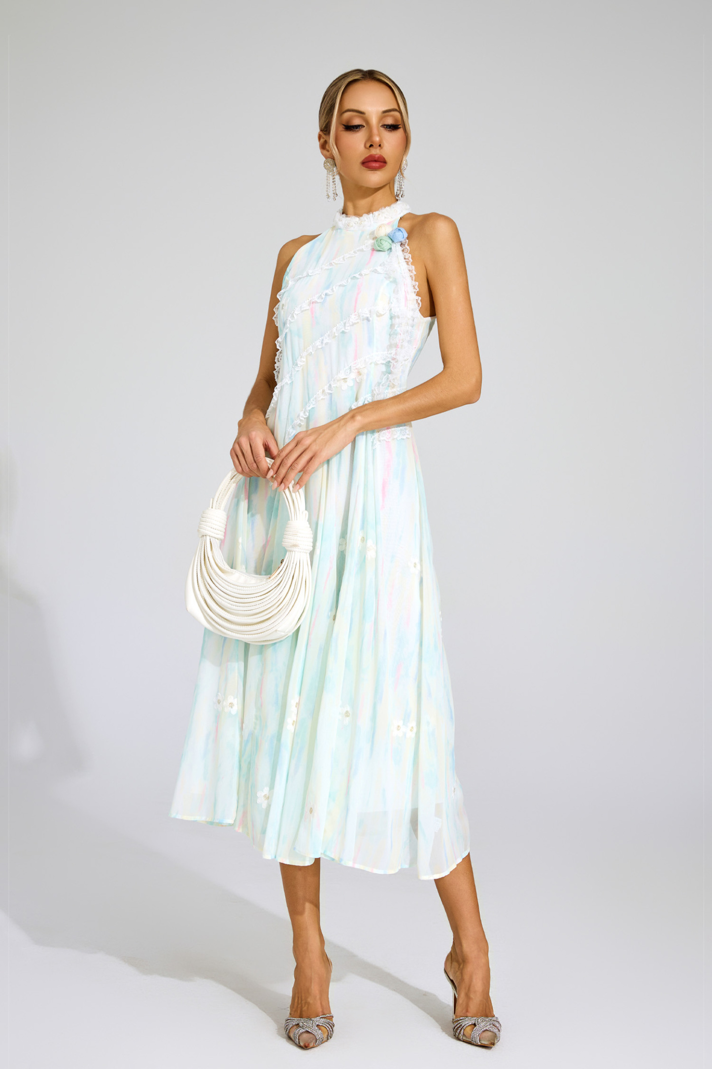 Bacon Green Halter Sleeveless Dress