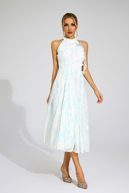 Bacon Green Halter Sleeveless Dress