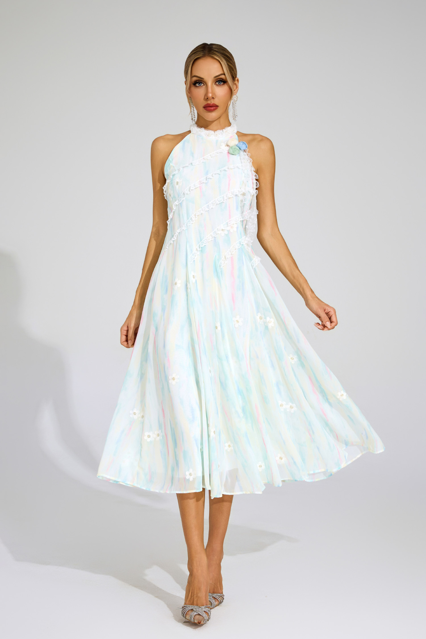 Bacon Green Halter Sleeveless Dress