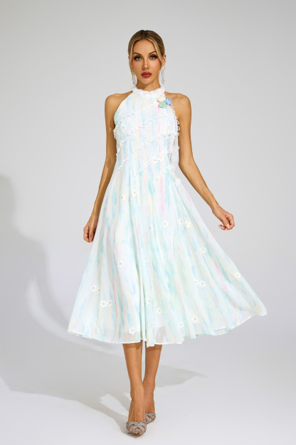 Bacon Green Halter Sleeveless Dress