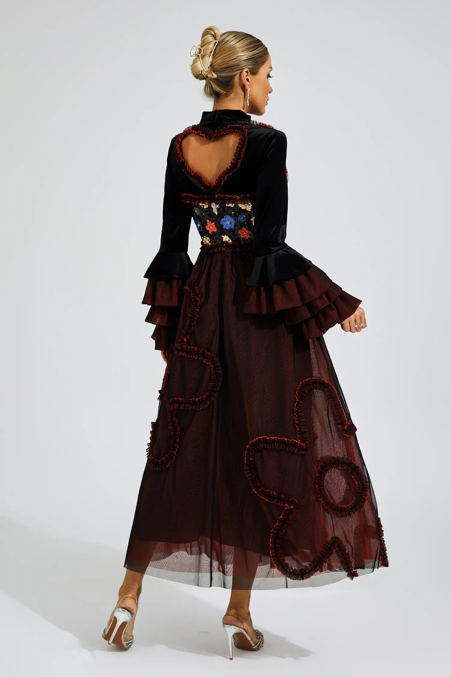 Belle Red Mesh Sequins Midi Dress