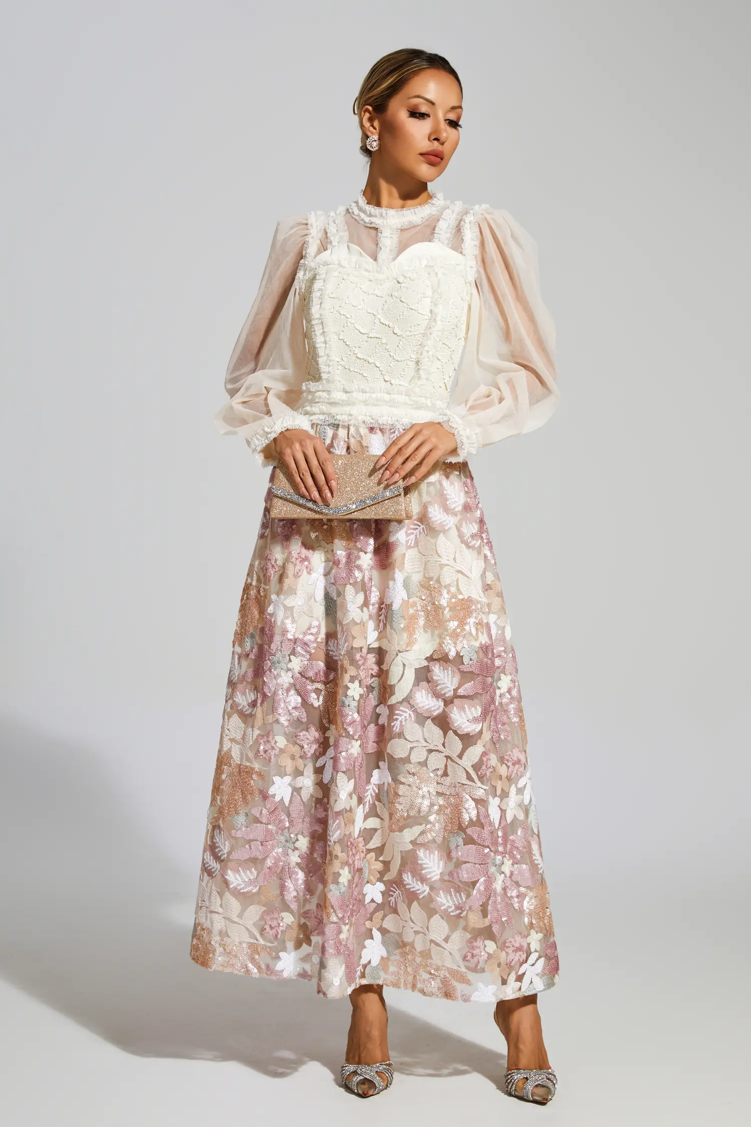 Hansen White Mesh Floral Dress