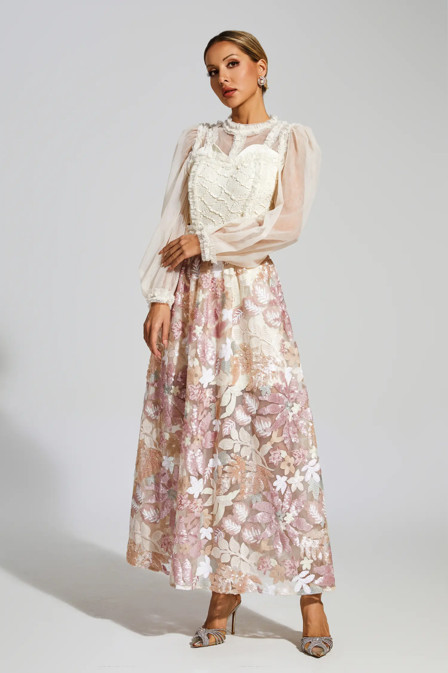Hansen White Mesh Floral Dress
