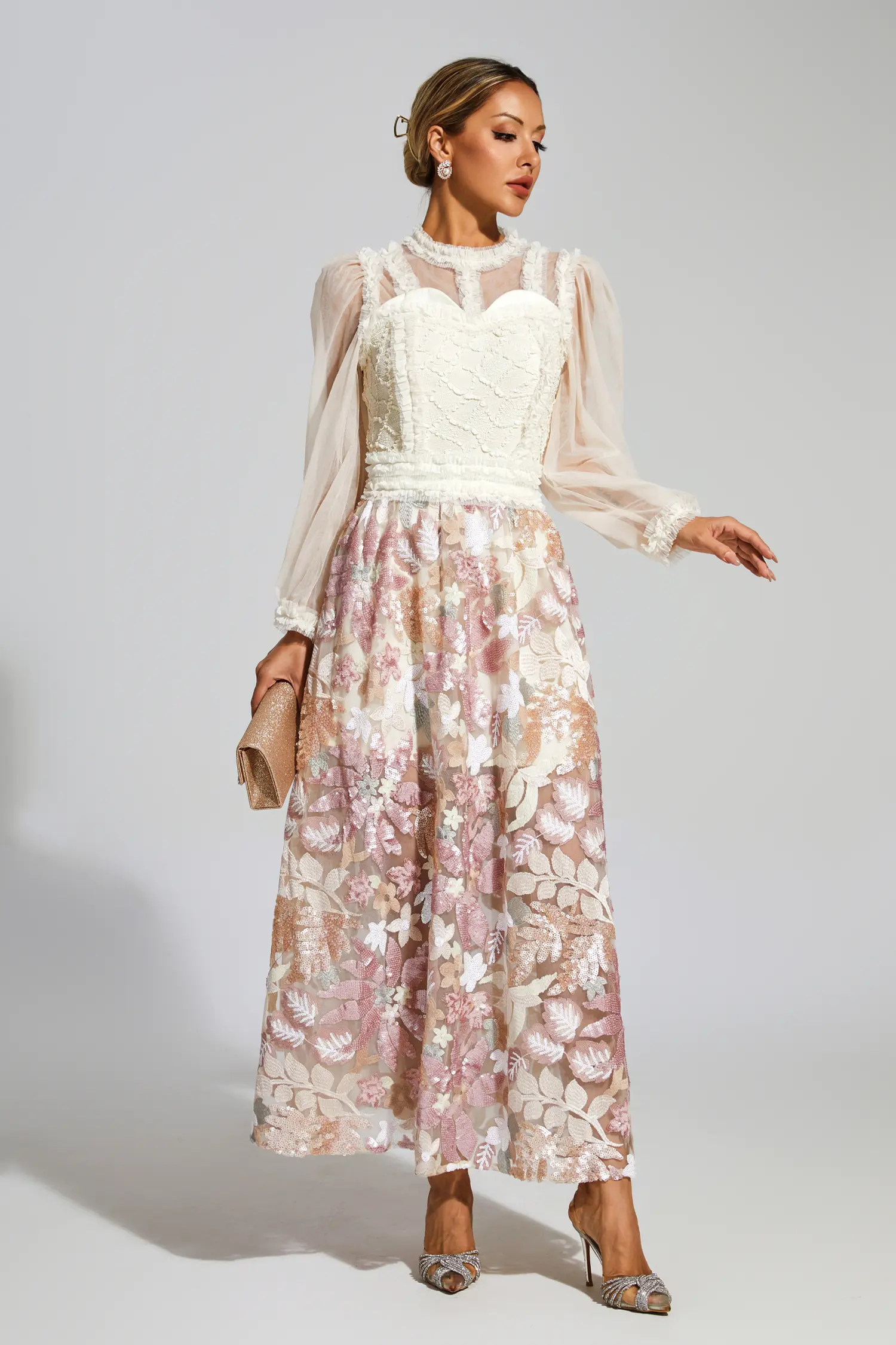 Hansen White Mesh Floral Dress