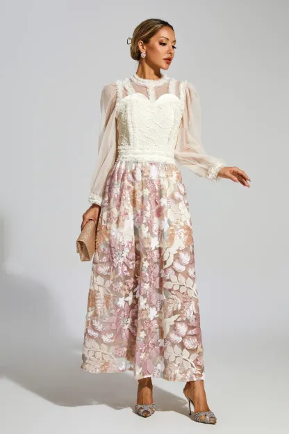 Hansen White Mesh Floral Dress