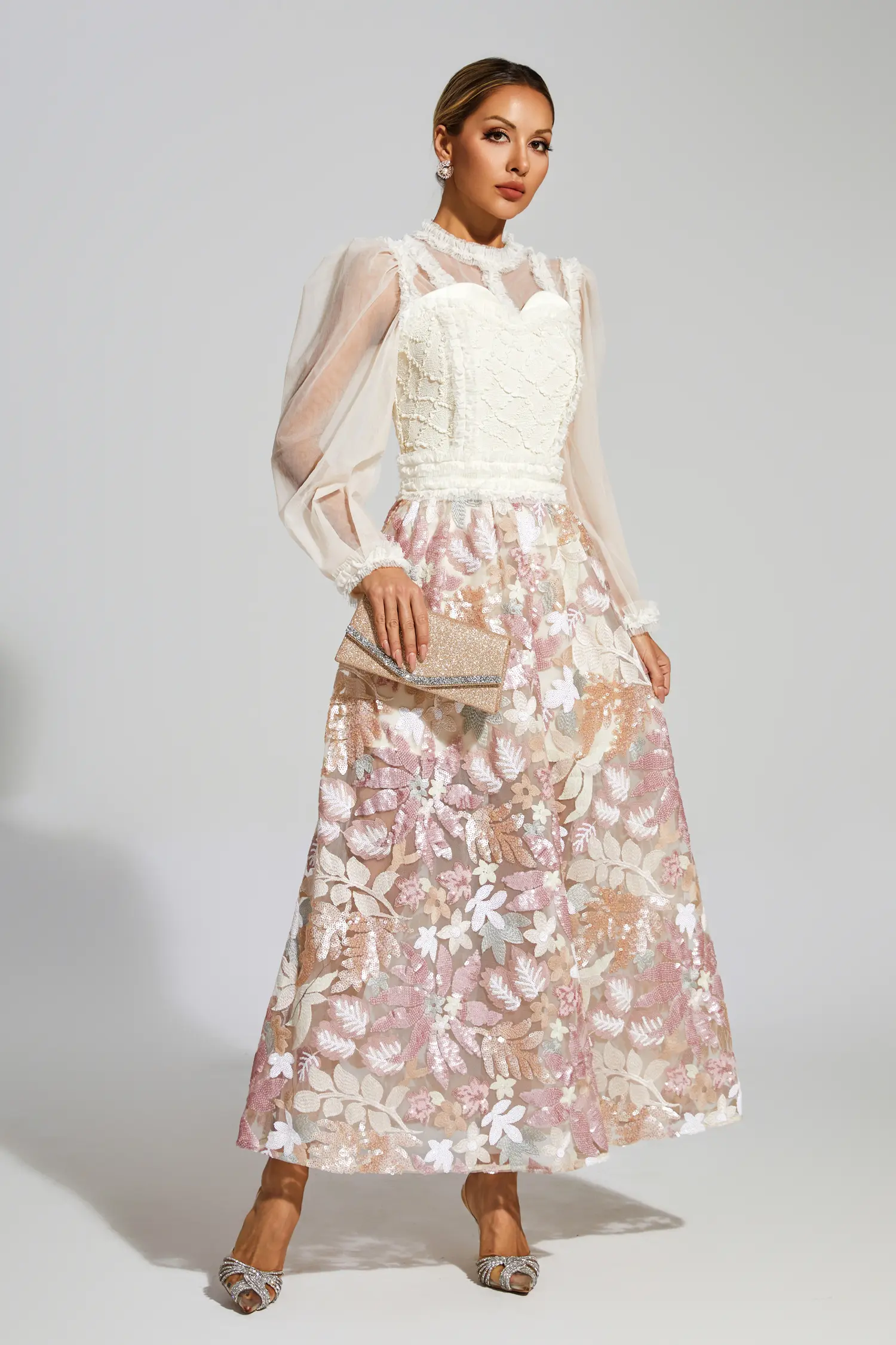 Hansen White Mesh Floral Dress
