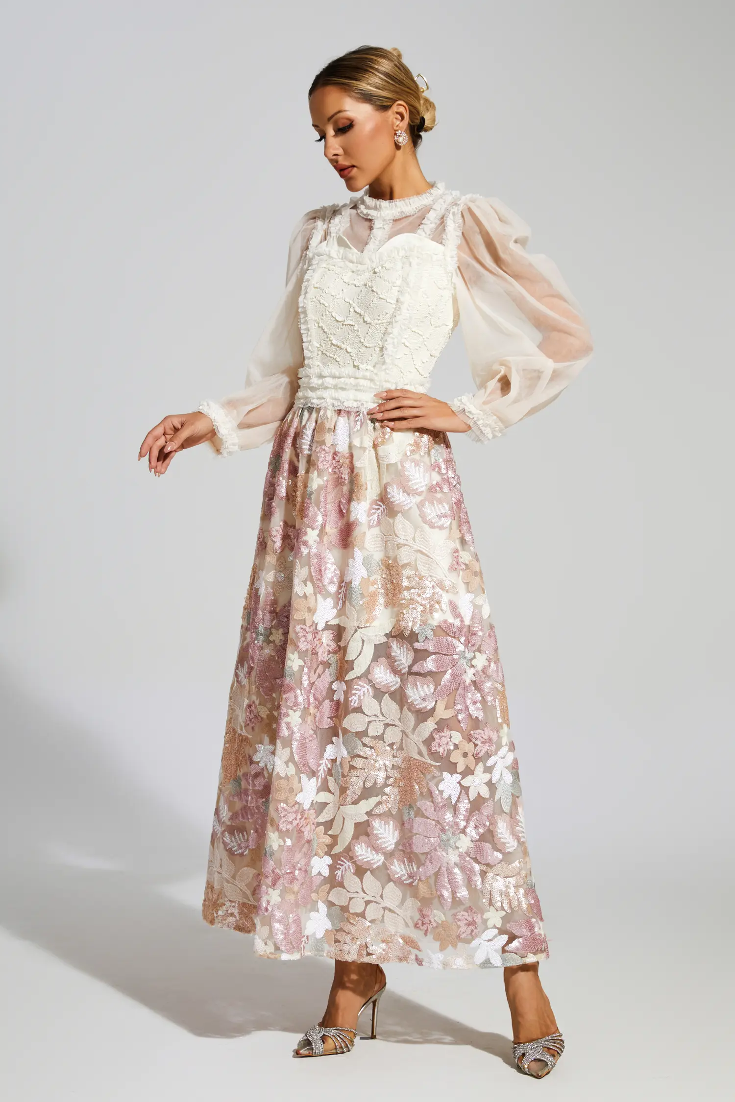 Hansen White Mesh Floral Dress