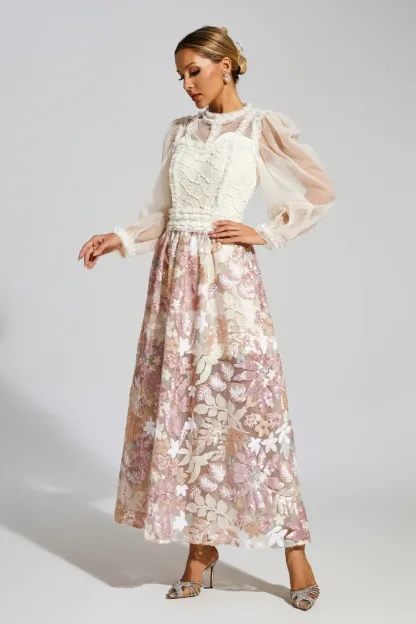 Hansen White Mesh Floral Dress