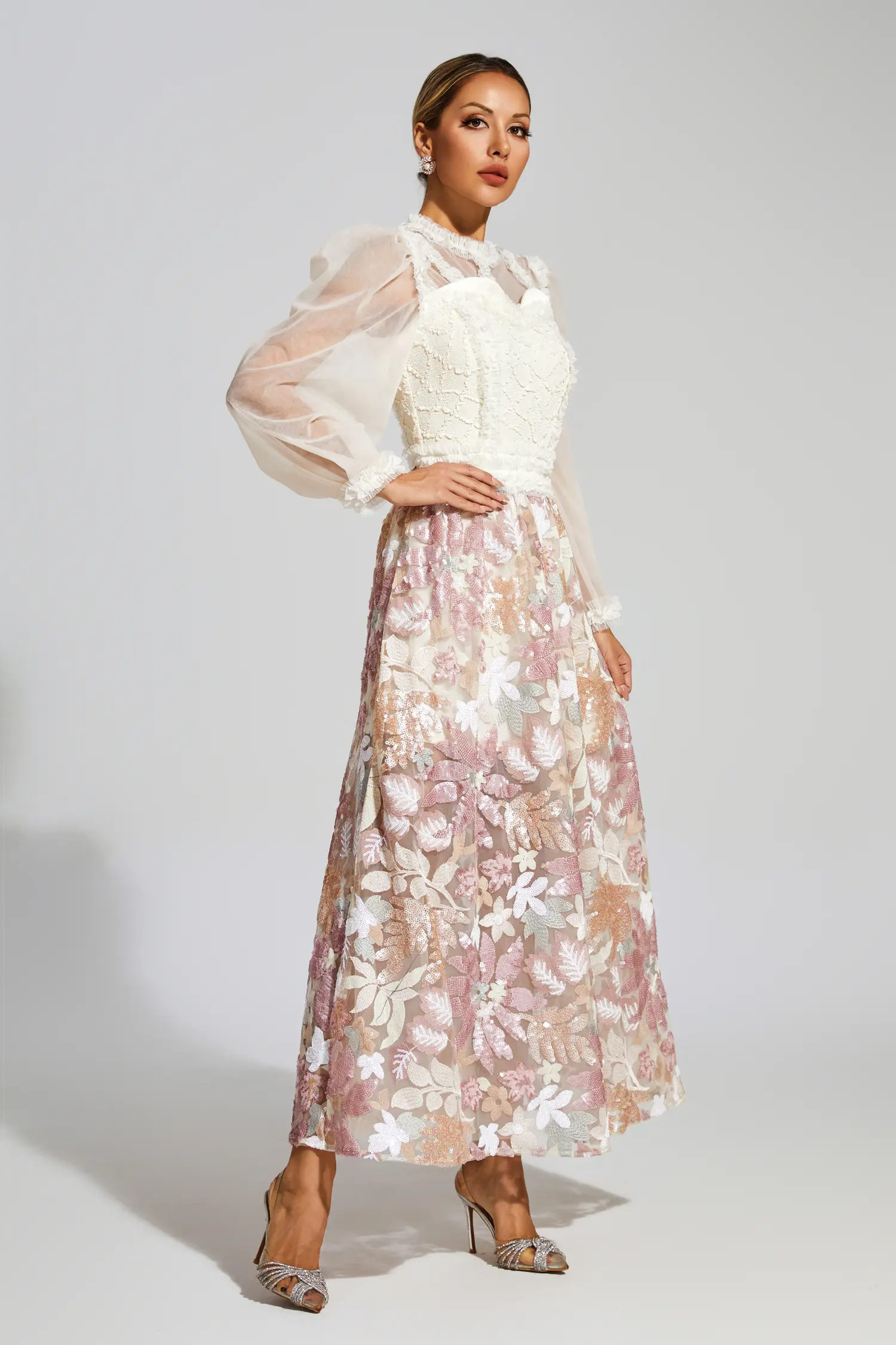 Hansen White Mesh Floral Dress