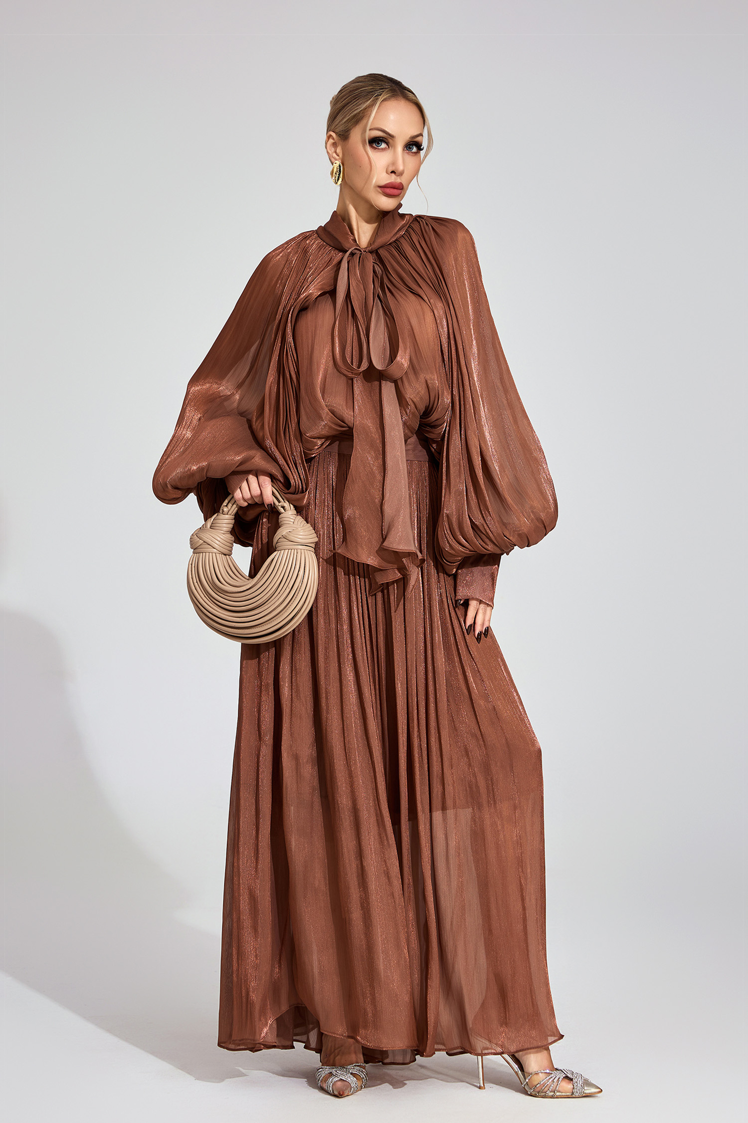 Peak Brown Batwing Maxi Dress