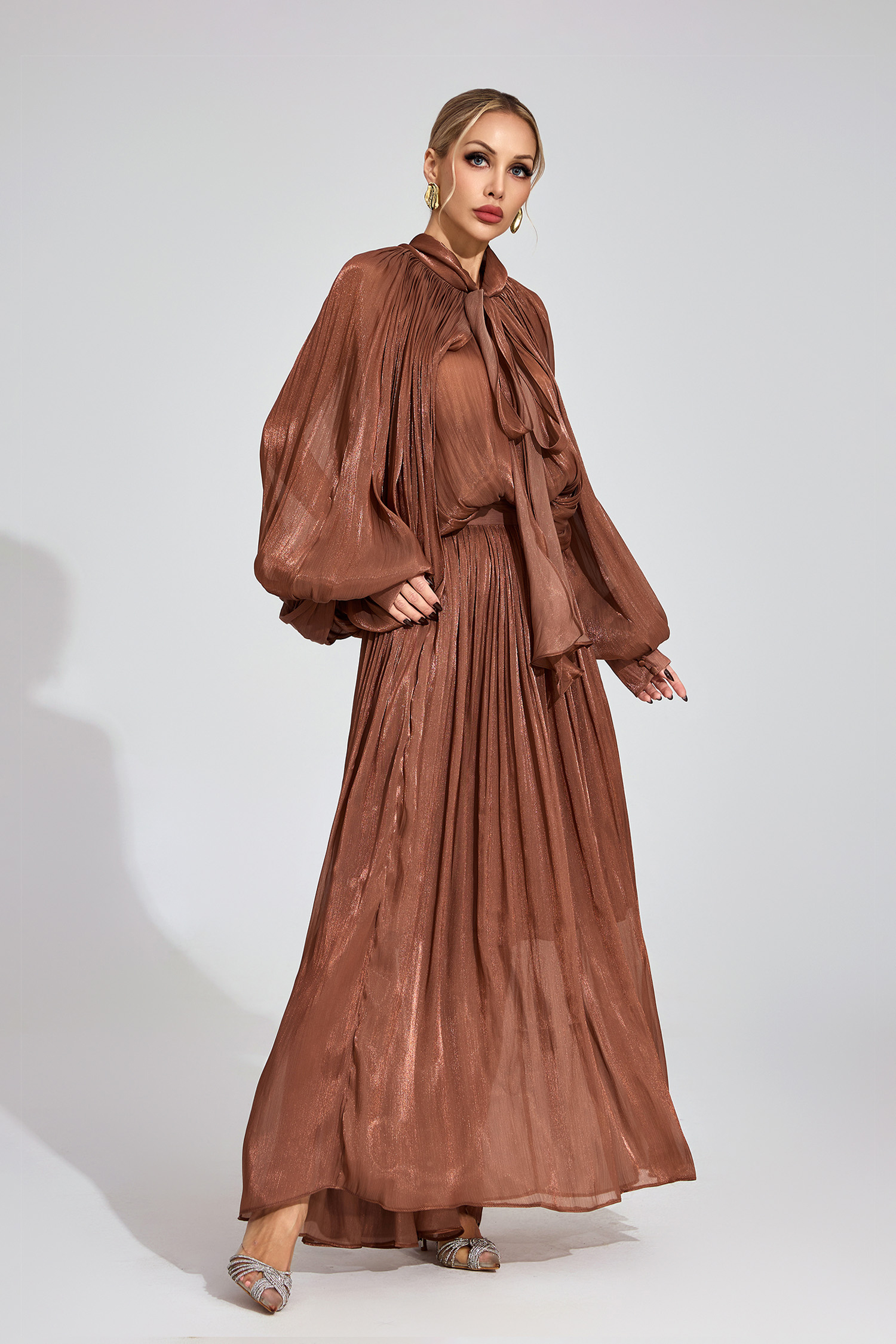 Peak Brown Batwing Maxi Dress