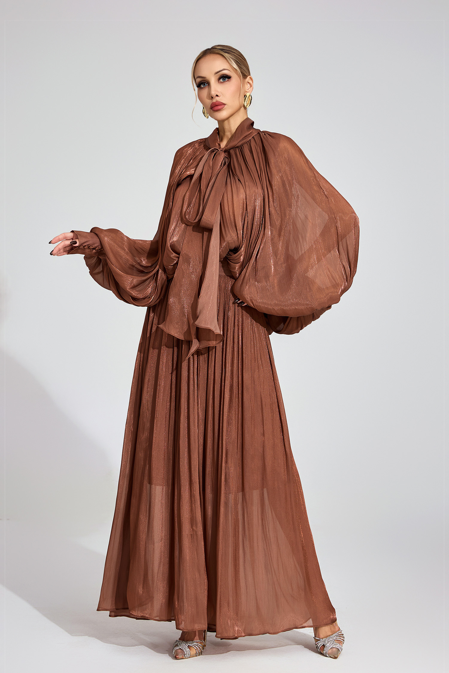 Peak Brown Batwing Maxi Dress