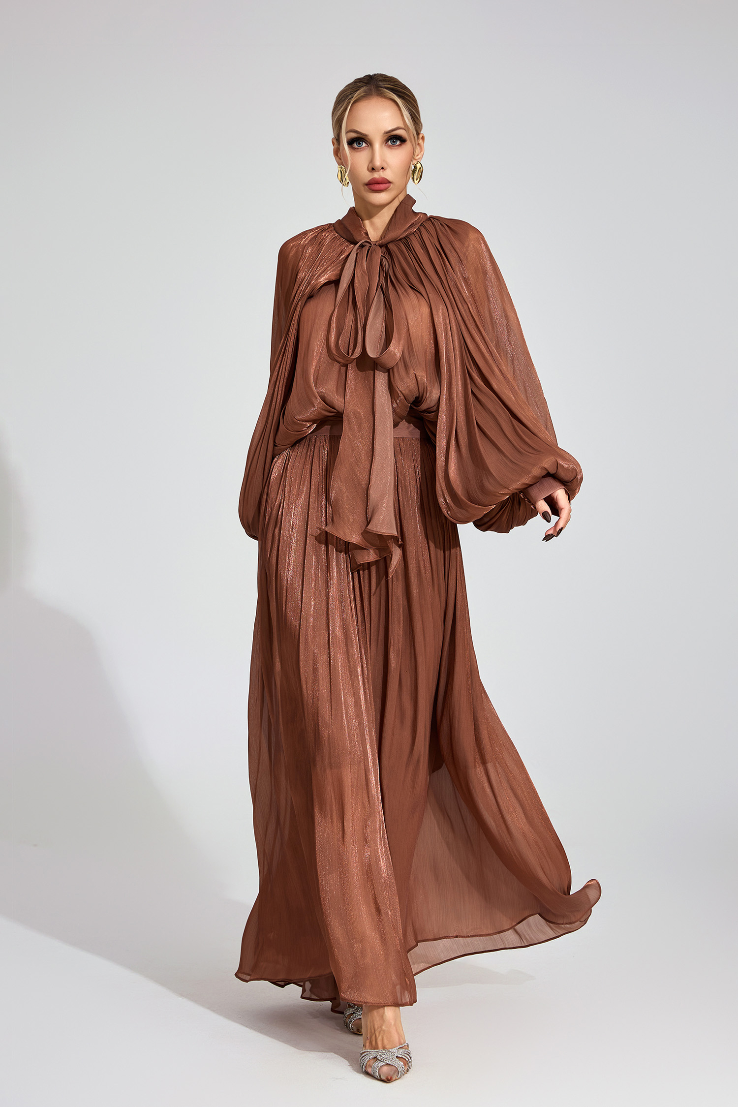 Peak Brown Batwing Maxi Dress
