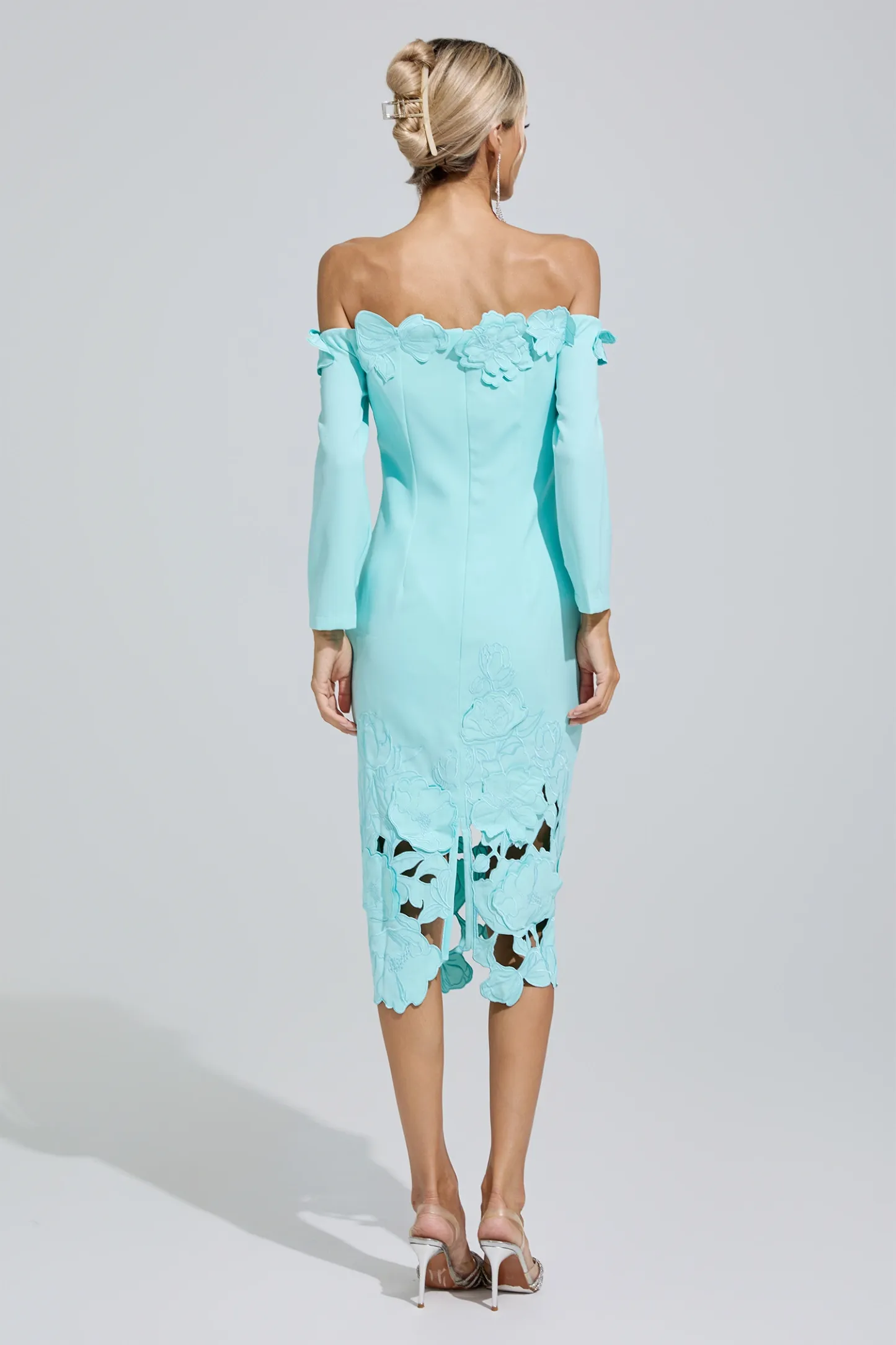 Szymborska Green Off-Shoulder Embroidered Dress
