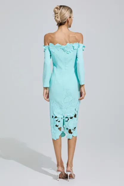 Szymborska Green Off-Shoulder Embroidered Dress