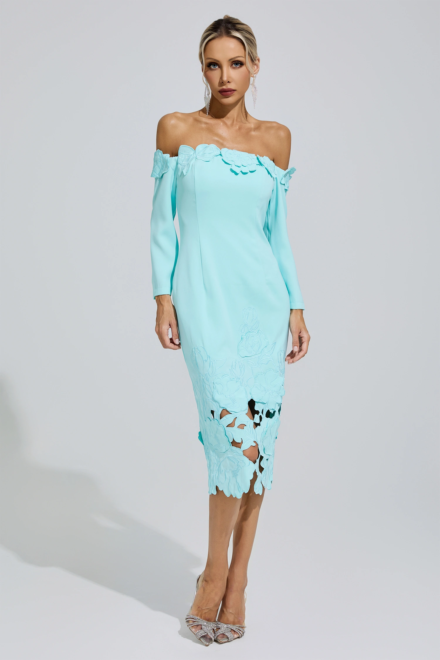 Szymborska Green Off-Shoulder Embroidered Dress