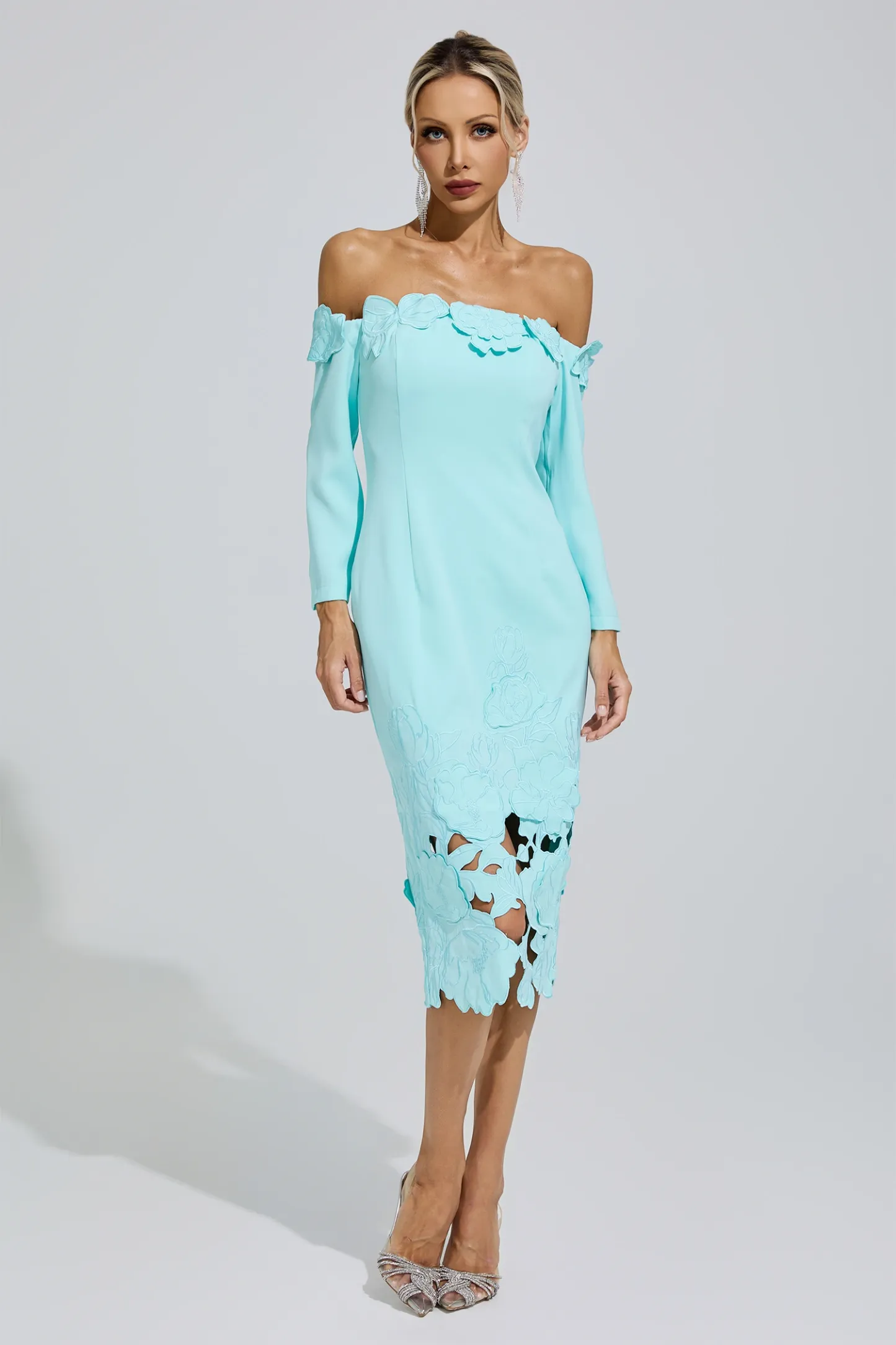 Szymborska Green Off-Shoulder Embroidered Dress