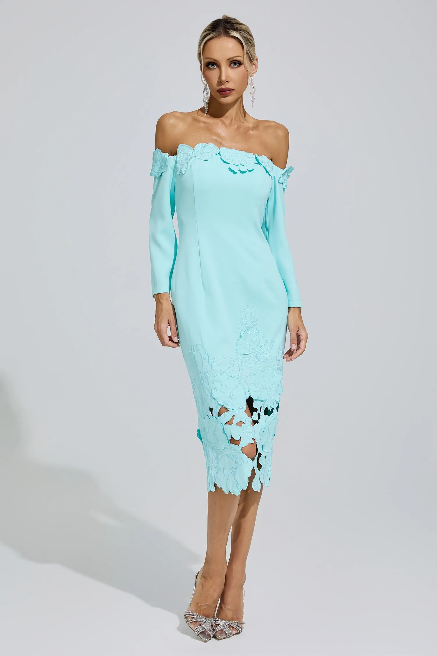 Szymborska Green Off-Shoulder Embroidered Dress