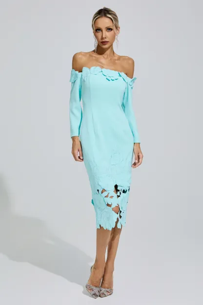 Szymborska Green Off-Shoulder Embroidered Dress