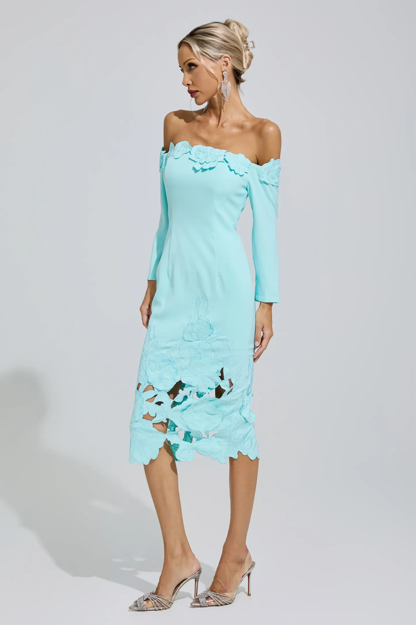 Szymborska Green Off-Shoulder Embroidered Dress