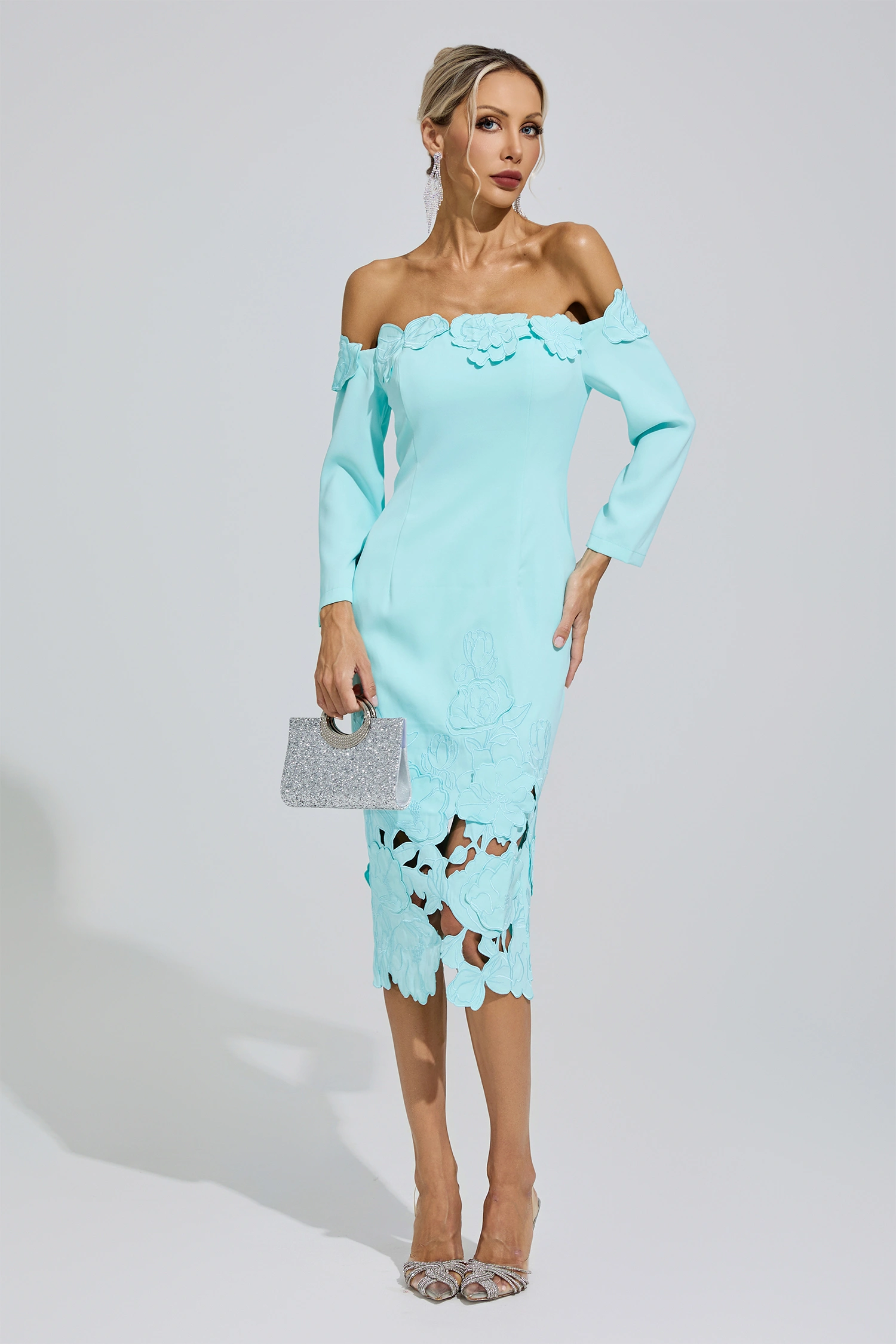 Szymborska Green Off-Shoulder Embroidered Dress