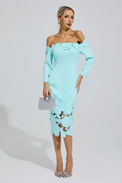 Szymborska Green Off-Shoulder Embroidered Dress