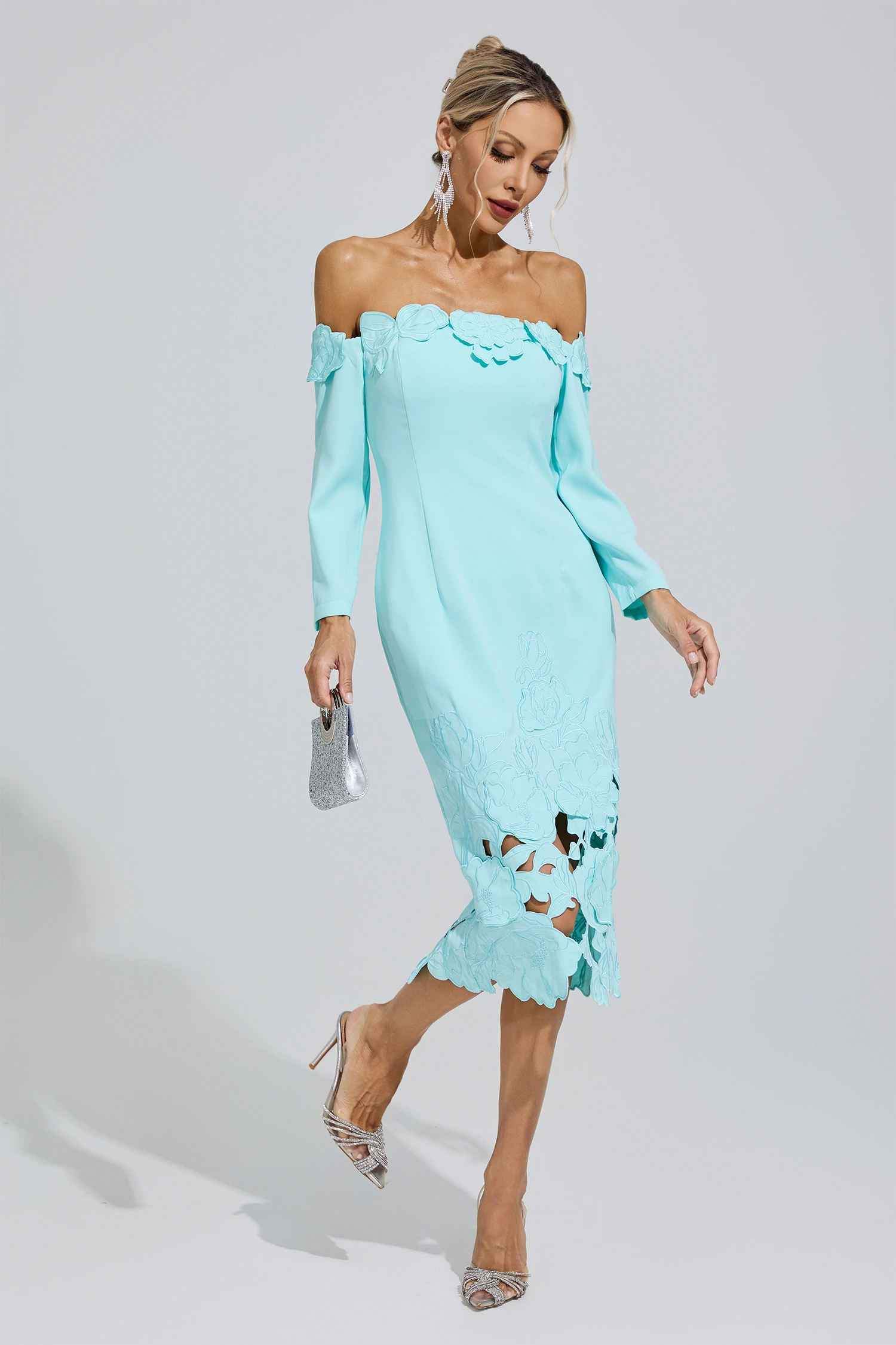 Szymborska Green Off-Shoulder Embroidered Dress