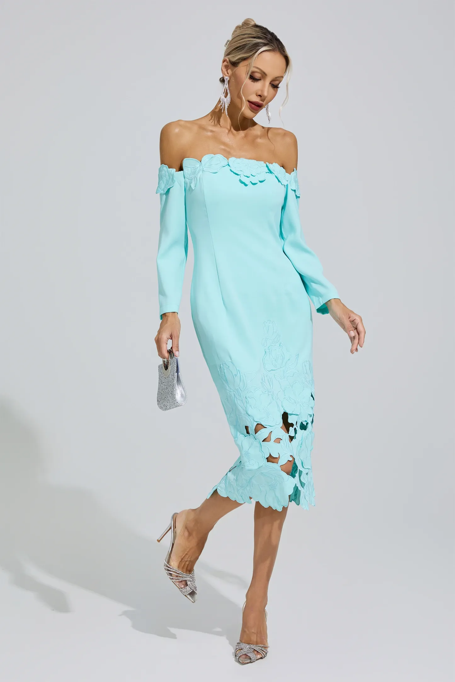 Szymborska Green Off-Shoulder Embroidered Dress