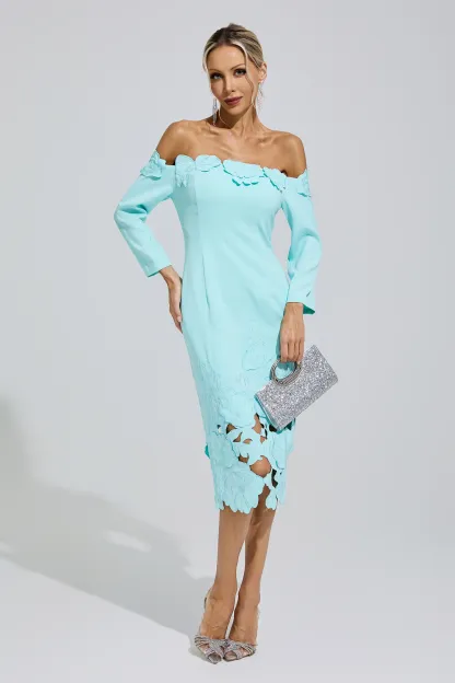 Szymborska Green Off-Shoulder Embroidered Dress